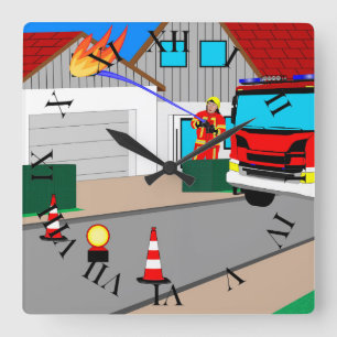 Horloge Carrée Le pompier efface le feu de Garagan Wan