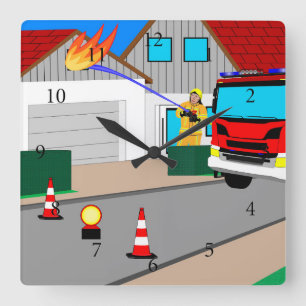 Horloge Carrée Le pompier efface le feu de Garagan Wan