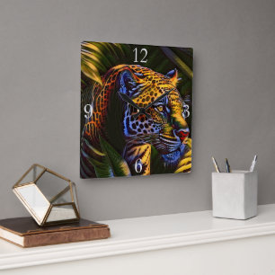 Horloge Carrée Le puissant Jaguar, un prédateur de la jungle