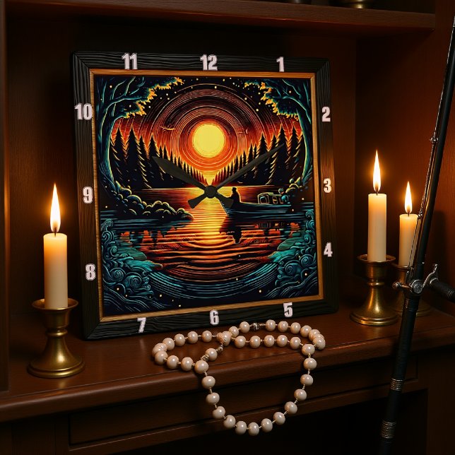 Horloge Carrée Le rêve des pêcheurs de nuit (Créateur téléchargé)