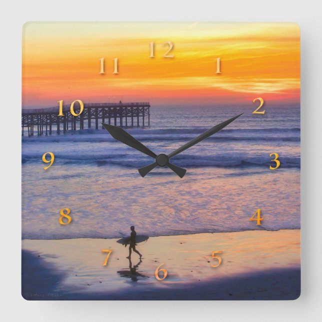 HORLOGE CARRÉE LE SOLEIL EN TÊTE DE CHAMBRE SURFER (Recto)