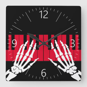 Horloge Carrée Le squelette joue du piano