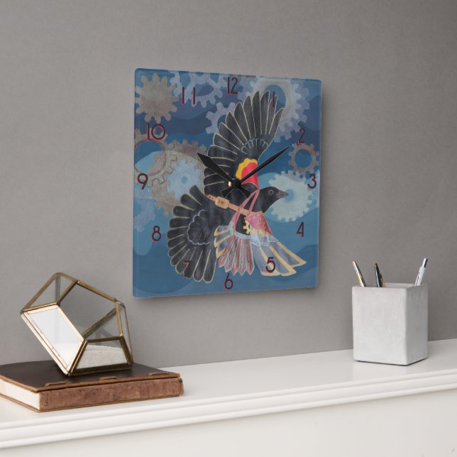 Horloge Carrée Le temps de Blackbird pour se lever (Bureau)