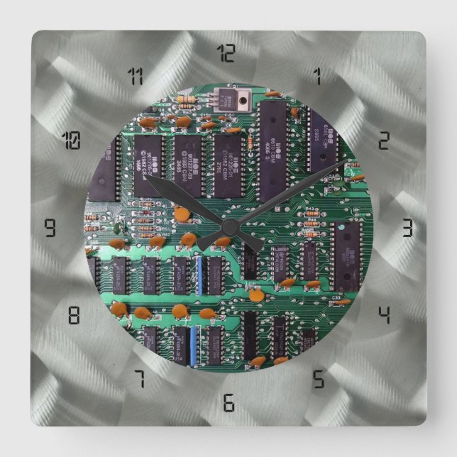 Horloge Carrée LED noire en aluminium brossé simulé (Recto)