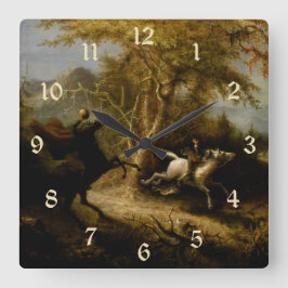 Horloge Carrée Légende du cavalier sans tête fantôme d'Halloween