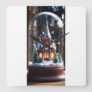 Horloge Carrée "L'église d'hiver enchantée dans un monde de neige