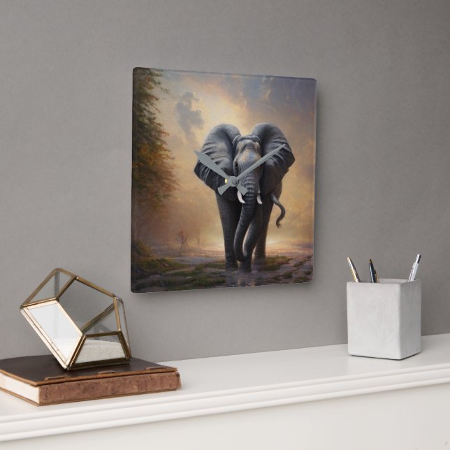 Horloge Carrée L'éléphant africain - Le roi (Bureau)