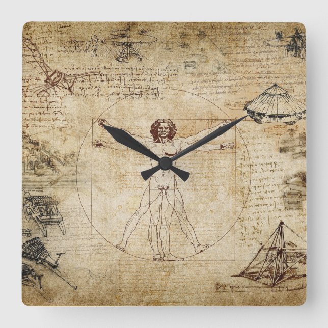 Horloge Carrée leonardo Da Vinci Vitruve Homme (Recto)