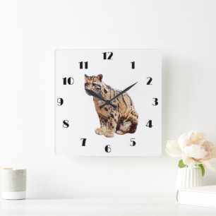 Horloge Carrée léopard nébuleux photographie jungle grand félin a