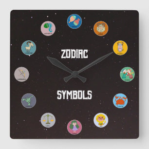 Horloge Carrée Les 12 symboles Zodiac avec le champ d'étoile