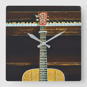 Horloge Carrée Les amoureux de guitare cadeaux
