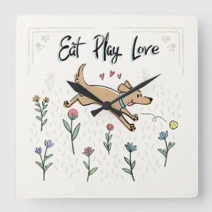 Horloge Carrée Les chiens dans le jardin II   mangent l'amour de