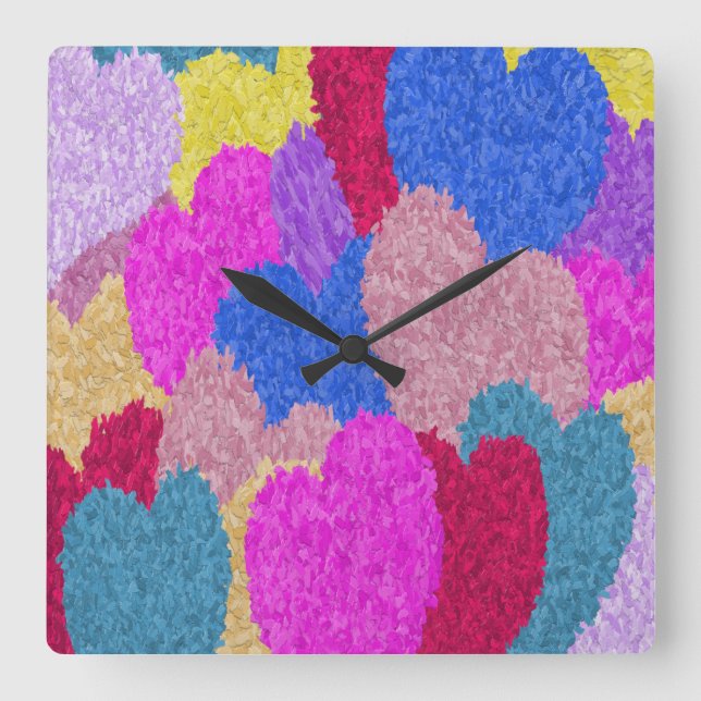 Horloge Carrée Les Coeurs Fragmentés Peinture Abstraite (Recto)