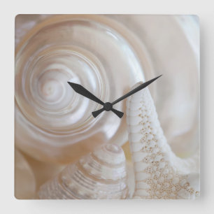 Horloge Carrée Les coquillages blancs Les étoiles de mer