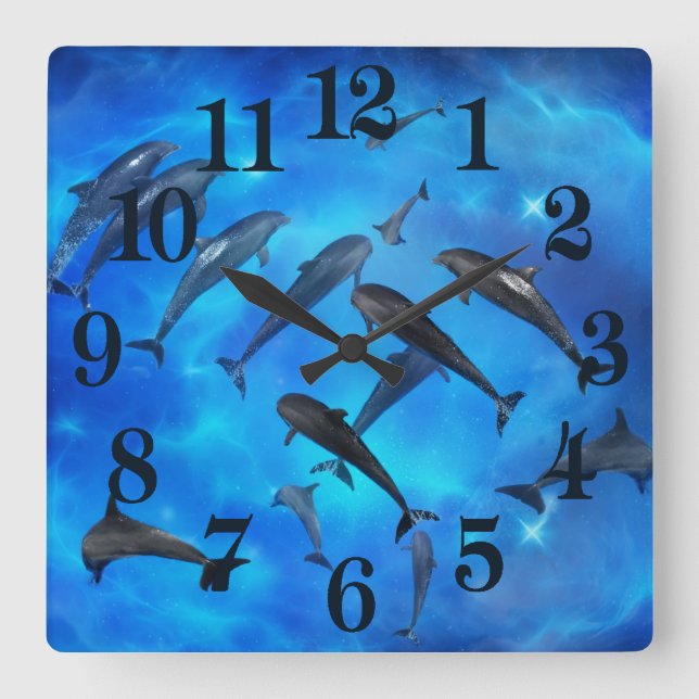 Horloge Carrée Les dauphins nageant dans l'océan (Recto)
