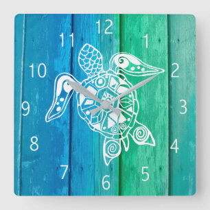 Horloge Carrée Les eaux colorées d'océan de la tortue de mer  