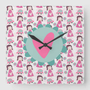 Horloge Carrée Les Filles Se Rendre À Des Endroits
