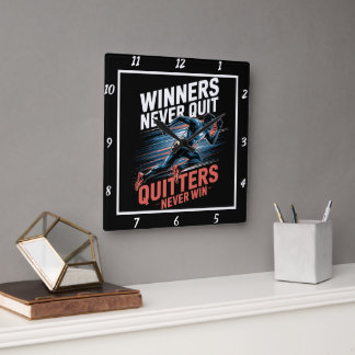 Horloge Carrée Les gagnants n'abandonnent jamais la motivation du