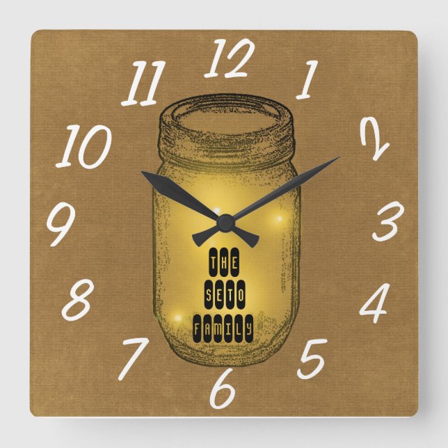 Horloge Carrée Les lucioles de Mason Jar (Recto)