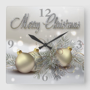 Horloge Carrée Les Ornements de Noël de Gold & Silver
