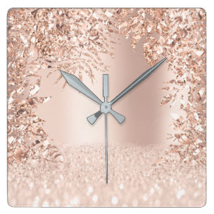 Horloge Carrée Les parties scintillantes florales d'étincelle