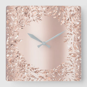Horloge Carrée Les parties scintillantes florales métalliques