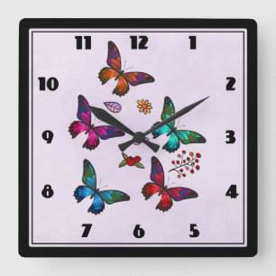 Horloge Carrée Les patters de Chic Colorful Butterflies on Pastel