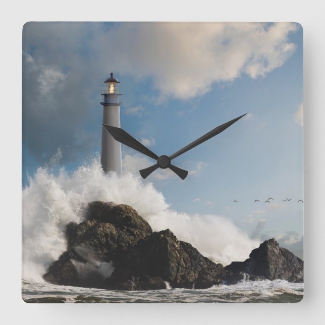Horloge Carrée Les phares | Phare Avec Vagues De Crise (Recto)
