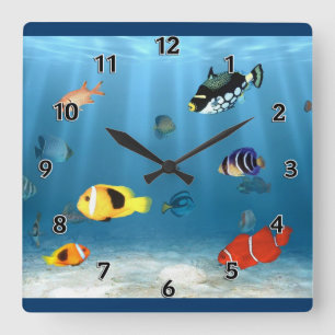 Horloge Carrée Les Poissons Dans L'Océan
