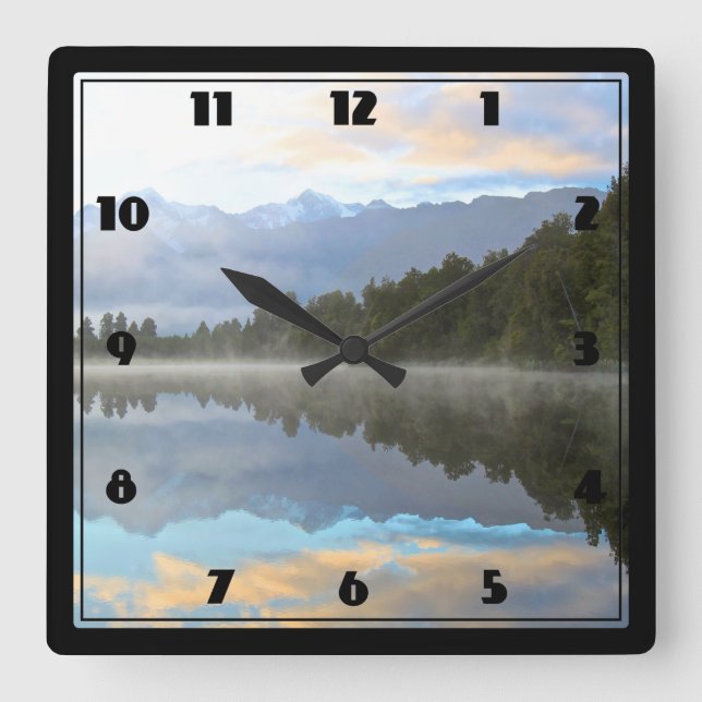 Horloge Carrée Les réflexions du début du matin Paysage (Recto)