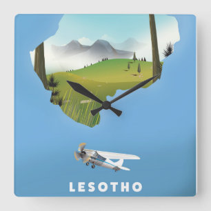 Horloge Carrée Lesotho Afrique du Sud poster de ski