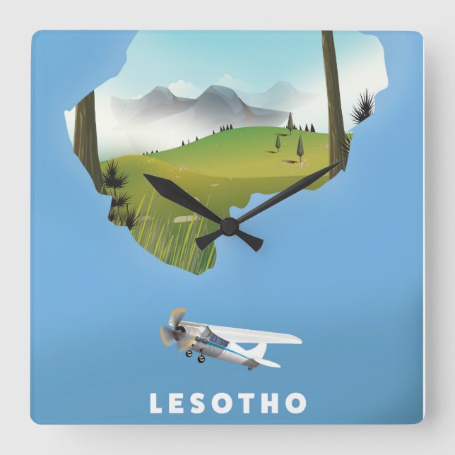 Horloge Carrée Lesotho Afrique du Sud poster de ski (Recto)