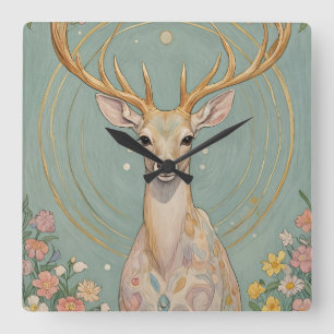 Horloge Carrée L'Esprit Doux : Un Cerf Pastel