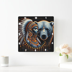 Horloge Carrée L'esprit indien et la nature dans l'art
