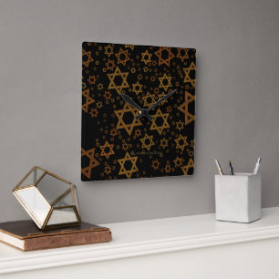 Horloge Carrée L'étoile artistique de David thème Hanukkah de Sli