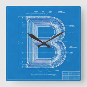 Horloge Carrée Lettre B Monogramme de plan