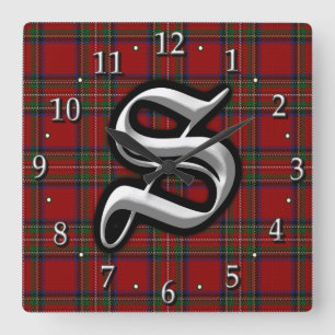 Horloge Carrée Lettre Clan Stewart S Monogram Royal Red Tartan