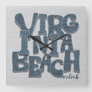 Horloge Carrée Lettre en denim de Virginia Beach