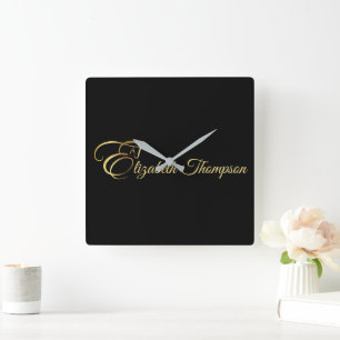 Horloge Carrée Lettre monogramme E Cheval en or