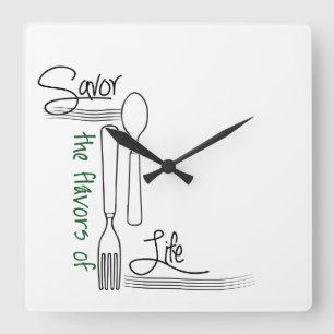 Horloge Carrée L'horloge de cuisine, Savor les saveurs de la vie
