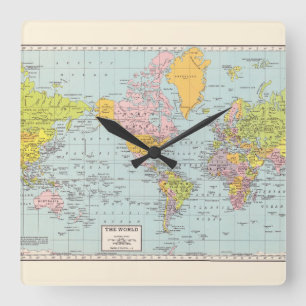 Horloge Carrée L'horloge murale de carte du monde