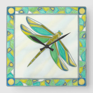 Horloge Carrée Libellule en pastel lumineuse par fuite de Vanna