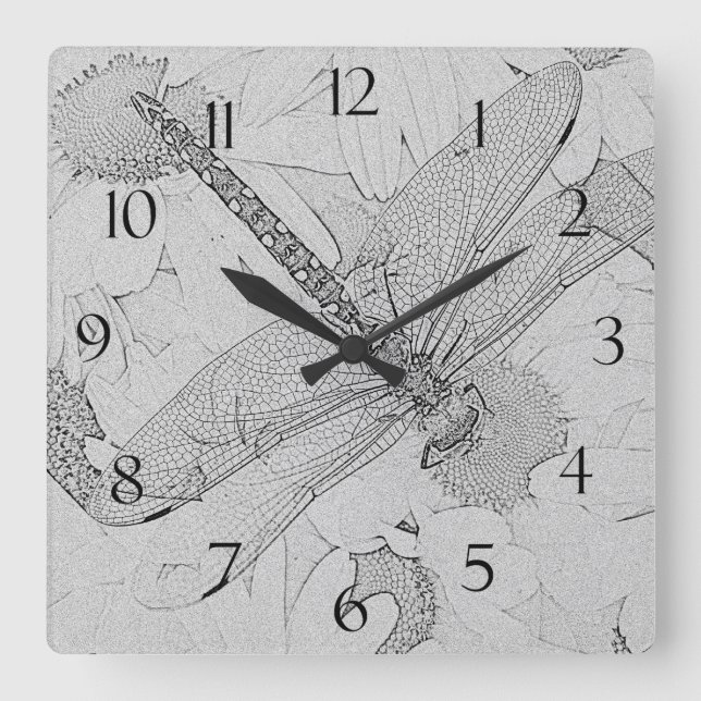 Horloge Carrée Libellule et marguerites (Recto)