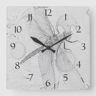 Horloge Carrée Libellule et marguerites