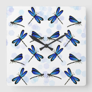 Horloge Carrée libellules bleues