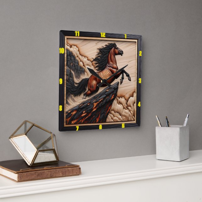 Horloge Carrée Liberté de la falaise : bois Mustang Timepiece (Bureau)