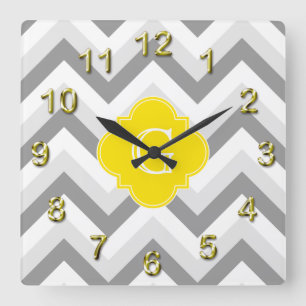 Horloge Carrée Lieutenant Two Grey White Chevron Yellow Monogram