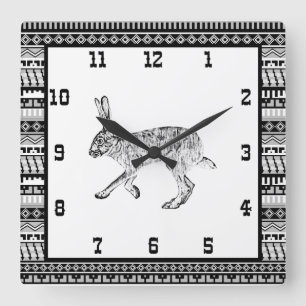 Horloge Carrée Lièvre de Jack Southwestern et motifs géométriques