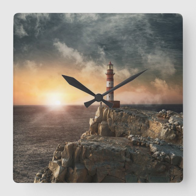 Horloge Carrée Lighthouses | Red & White Lighthouse (Recto)