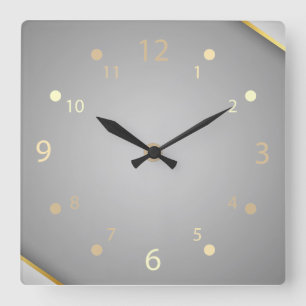 Horloge Carrée Ligne dorée métallique gris moderne